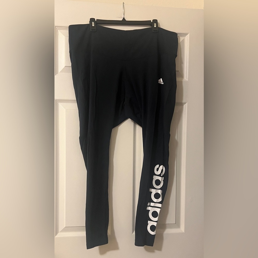 Adidas Dark Navy Blue Athletic Leggings Full-Length Stretchy